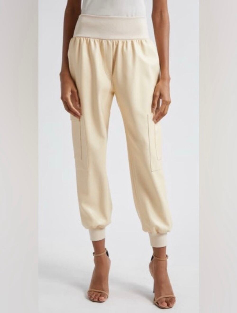 Cinq a Sept Giles Cupro Crop Cargo Joggers Pants SMALL cream luxe